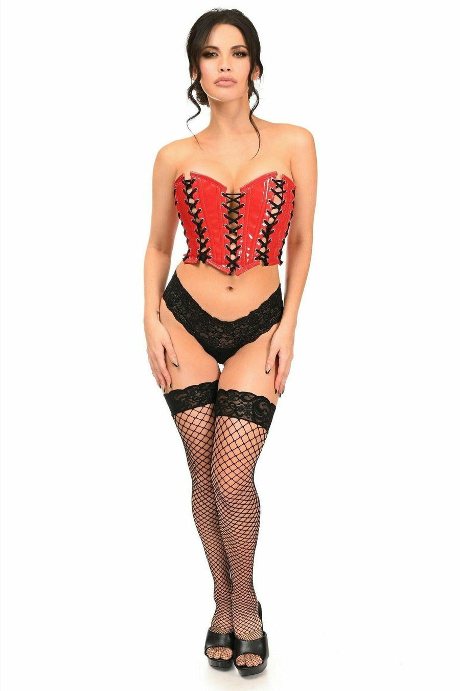 Lavish Red Patent w/Black Lacing Lace-Up Bustier-Bustier Corsets-Daisy Corsets-SEXYSHOES.COM