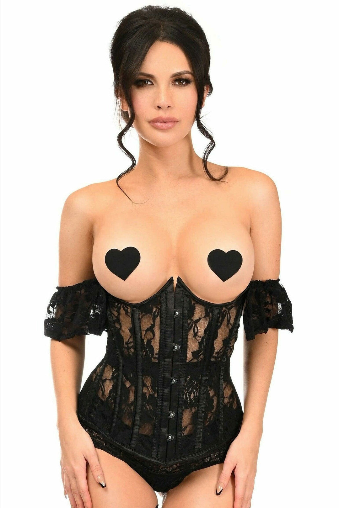 Daisy Corsets Lavish Sheer Black Lace Underbust Underwire Corset w/Ruffle Sleeve in Black  from SexyShoes.com