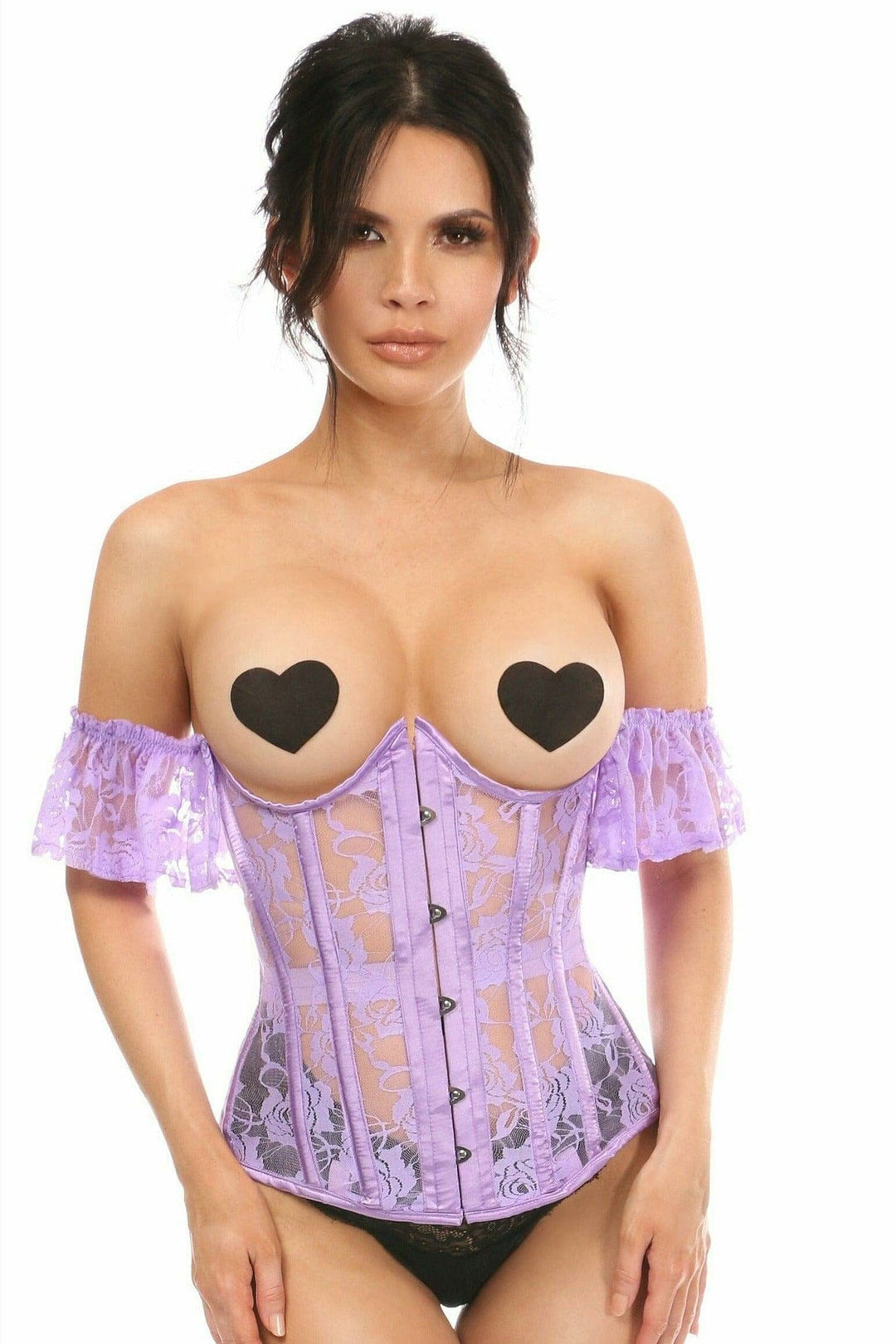 Lavish Sheer Lavender Lace Underbust Underwire Corset w/Ruffle Sleeve-Underbust Corsets-Daisy Corsets-Purple-S-SEXYSHOES.COM