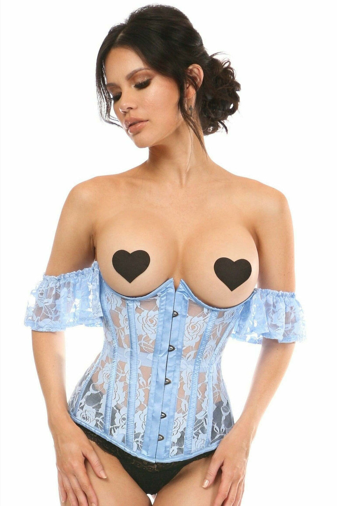 Lavish Sheer Lt Blue Lace Underbust Underwire Corset w/Ruffle Sleeve-Underbust Corsets-Daisy Corsets-Blue-S-SEXYSHOES.COM