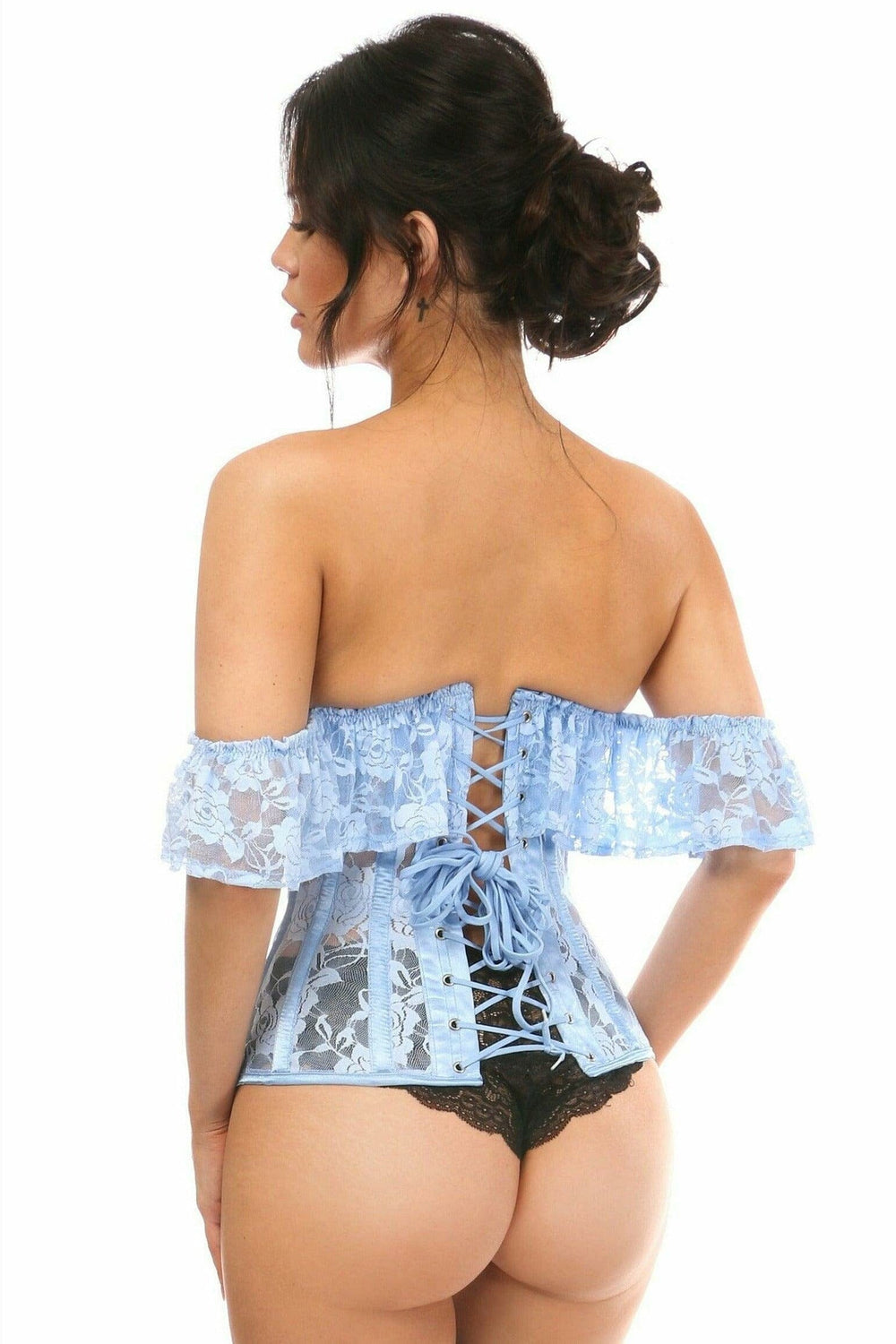 Daisy Corsets Lavish Sheer Lt Blue Lace Underbust Underwire Corset w/Ruffle Sleeve in Blue 