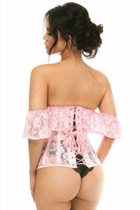 Daisy Corsets Lavish Sheer Lt Pink Lace Underbust Underwire Corset w/Ruffle Sleeve in Pink 