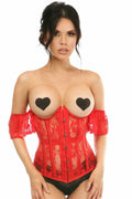 Lavish Sheer Red Lace Underbust Underwire Corset w/Ruffle Sleeve