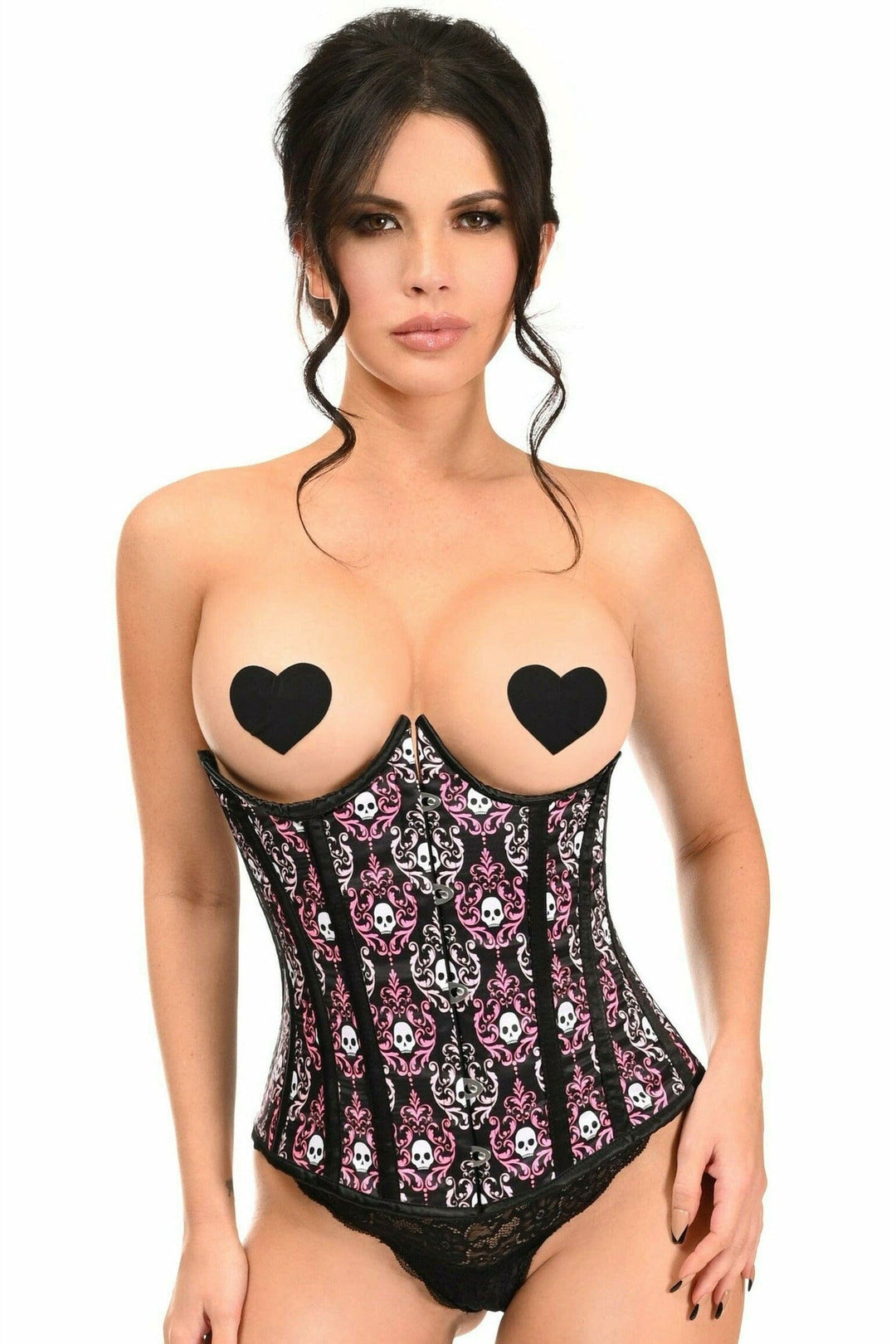 Lavish Skull Print Underwire Open Cup Underbust Corset-Underbust Corsets-Daisy Corsets-Black-S-SEXYSHOES.COM