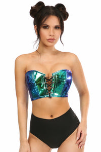 Daisy Corsets Lavish Teal/Blue Holo Lace Up Short Bustier Top in Hologram  from SexyShoes.com