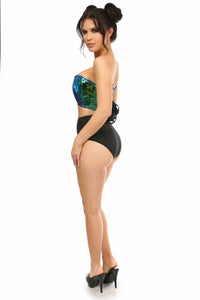 Daisy Corsets Lavish Teal/Blue Holo Lace Up Short Bustier Top in Hologram 