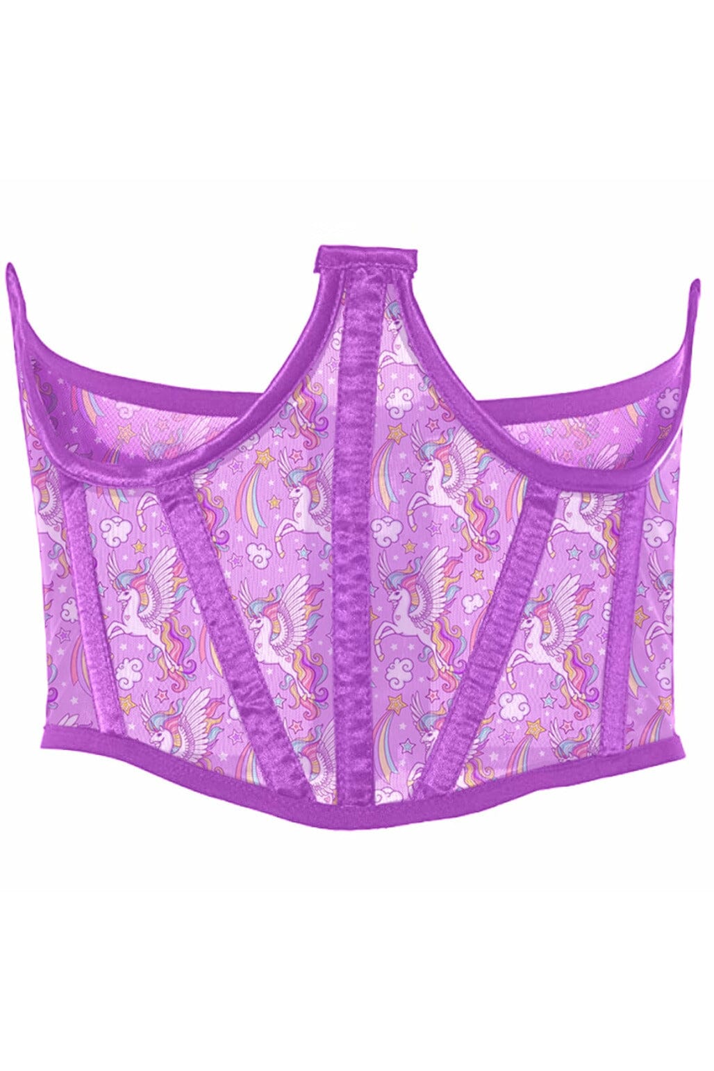 Lavish Unicorn Print Mesh Open Cup Waist Cincher-Waist Cinchers-Daisy Corsets-Purple-S-SEXYSHOES.COM
