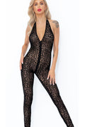 Leopard flock halter catsuit