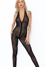 Leopard flock halter catsuit