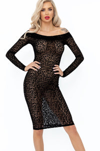 Leopard flock midi-dress with long sleeves-Fetish Dresses-Noir Handmade-SEXYSHOES.COM