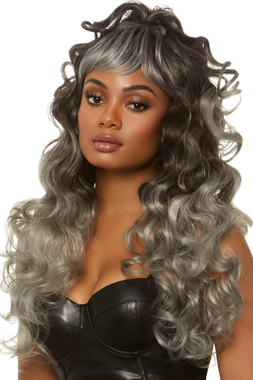 Leg Avenue Long Curly Wispy Bang Wig in Grey  from SexyShoes.com