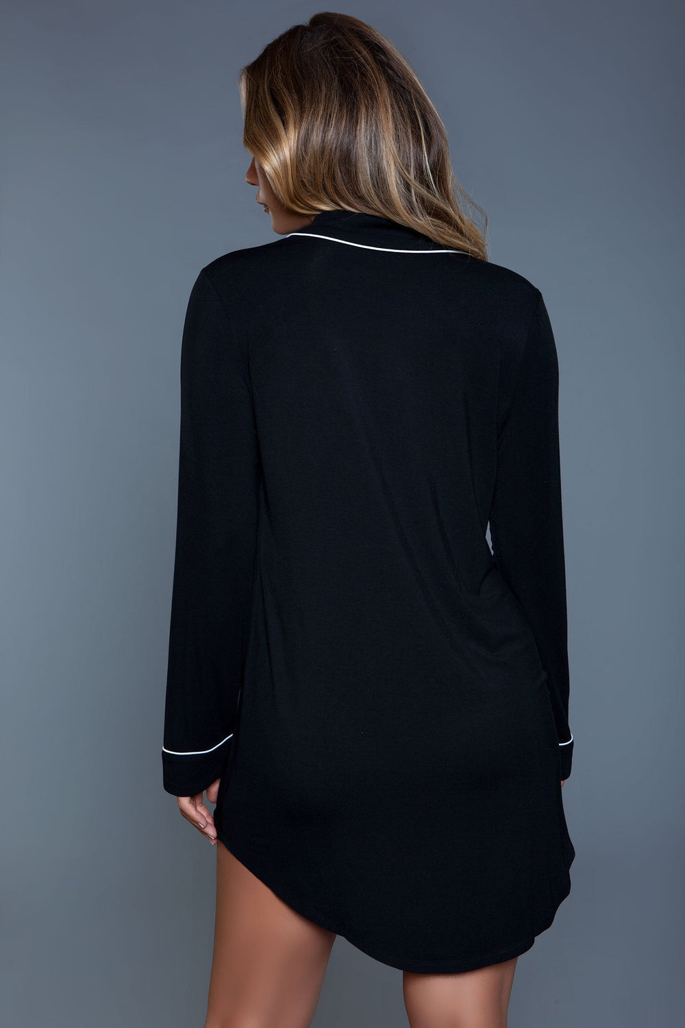 BeWicked Long Sleeve Button Front Sleepshirt in Black 