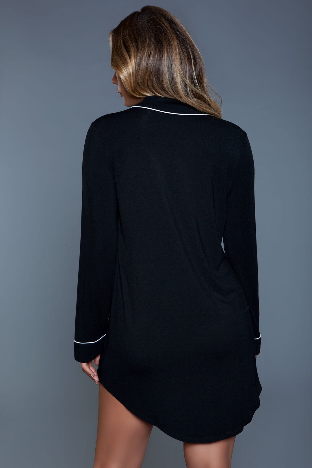 BeWicked Long Sleeve Button Front Sleepshirt in Black 