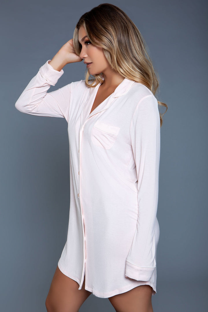 Long Sleeve Button Front Sleepshirt-Sleepwear-BeWicked-SEXYSHOES.COM