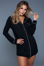 Long Sleeve Button Front Sleepshirt