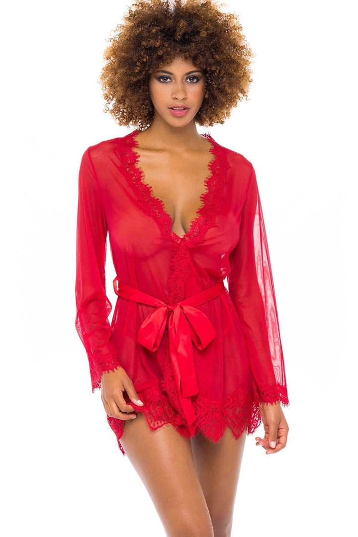 Long Sleeve Robe Set-Gowns + Robes-Oh La La Cheri-Red-S/M-SEXYSHOES.COM