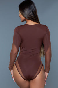 BeWicked Long Sleeves Swimsuit With Mesh Details in Brown 
