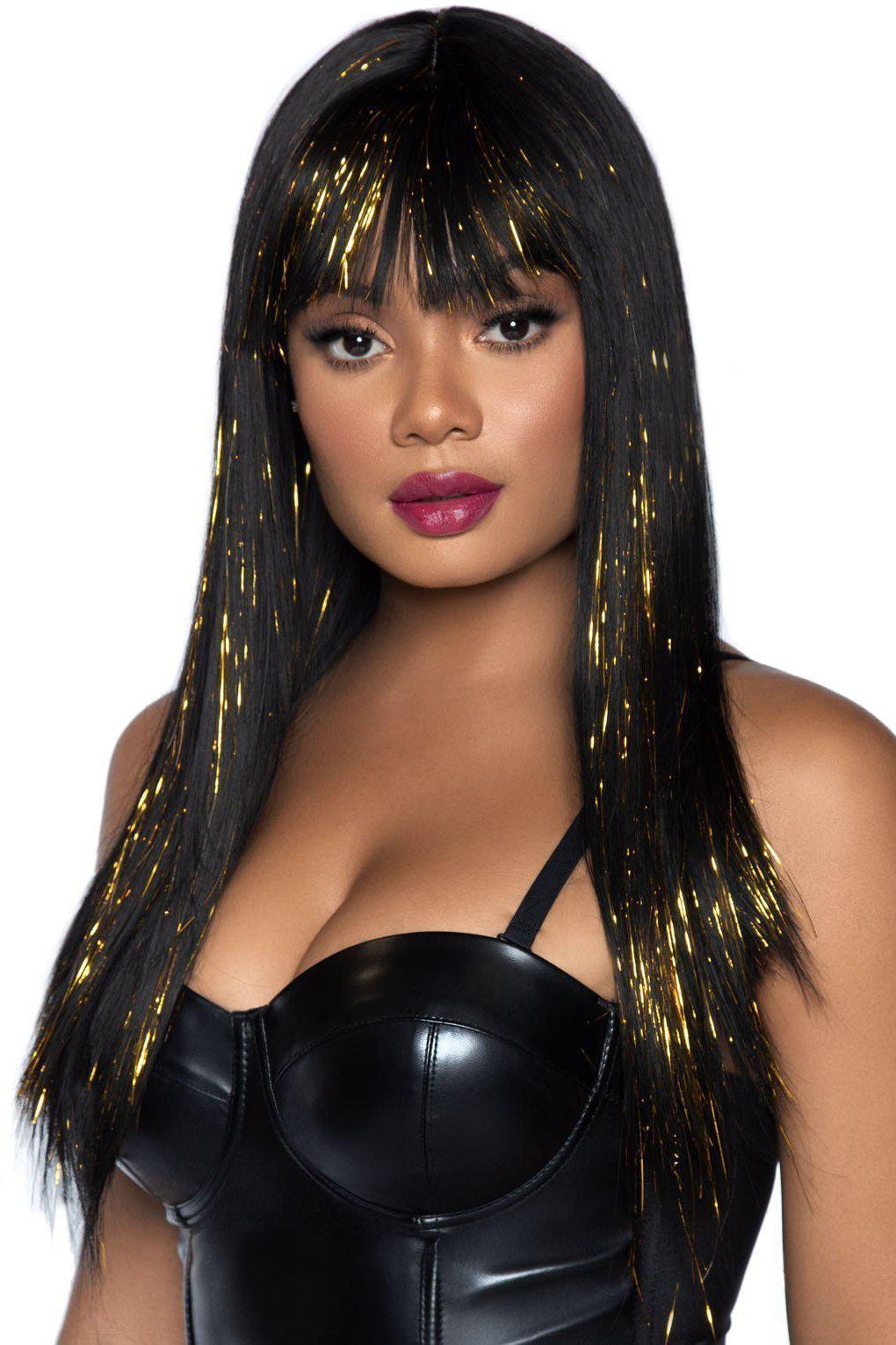 Long Straight Wig with Tinsel-Wigs-Leg Avenue-Black-O/S-SEXYSHOES.COM