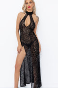 Long leopard flock dress with front slit