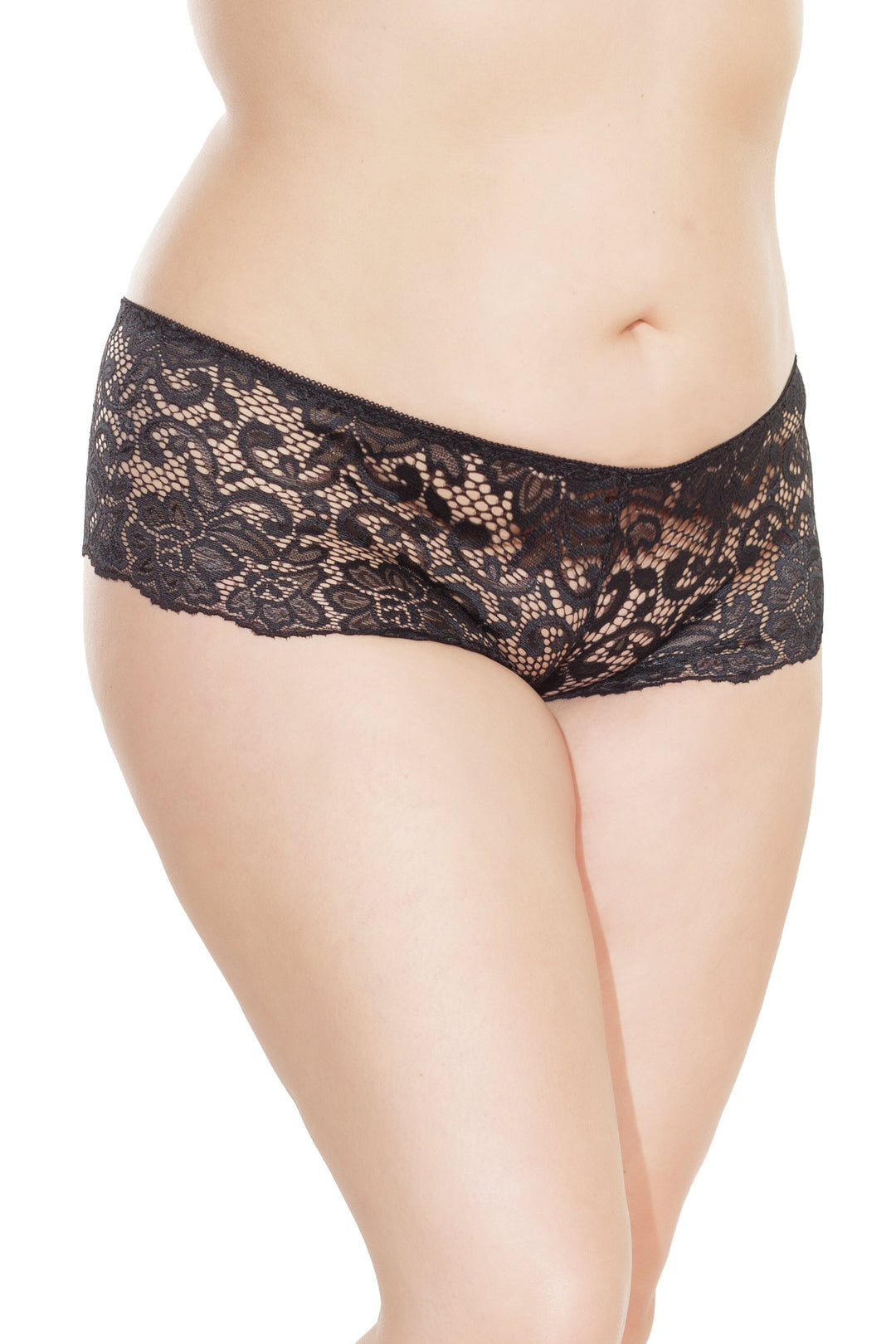 Low Rise Lace Booty Short | Plus Size-Booty Shorts-Coquette-Black-Q-SEXYSHOES.COM