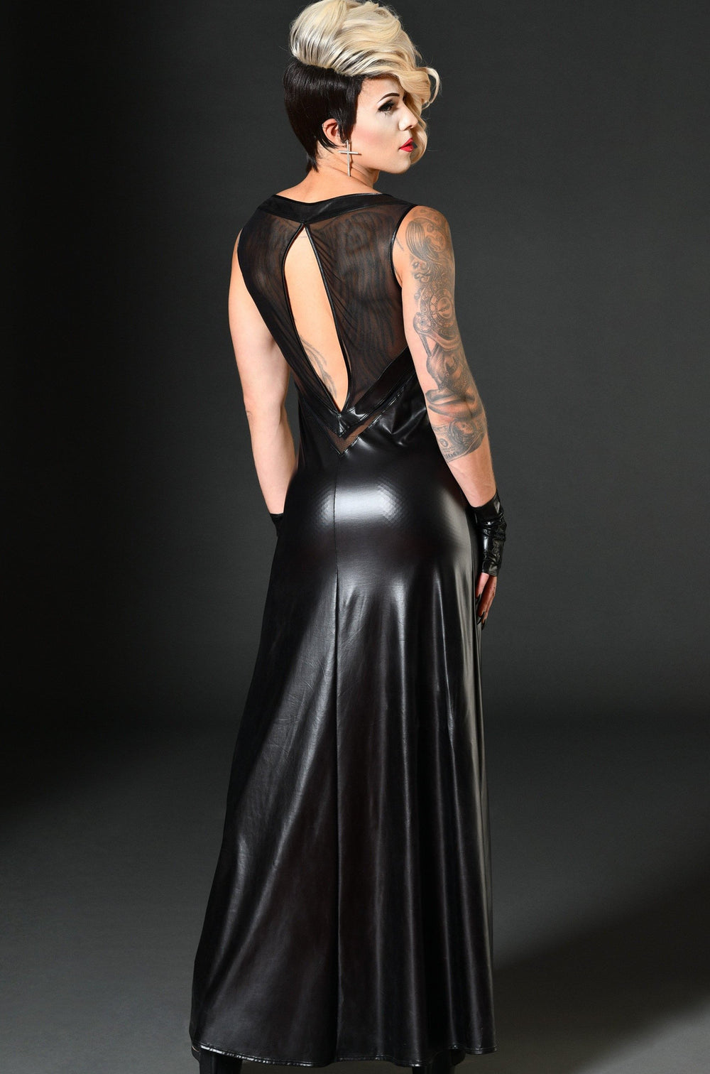 Madame XY by Patrice Lucie Long Slit Edgy Dress in Black Wetlook