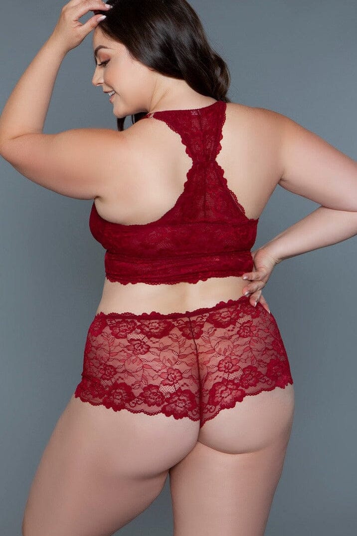 Maroon Red Cami Set With Scalloped Edges Design | Plus Size-Lingerie Sets-BeWicked-SEXYSHOES.COM
