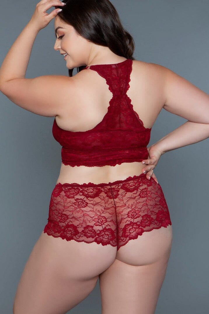 Maroon Red Cami Set With Scalloped Edges Design | Plus Size-Lingerie Sets-BeWicked-SEXYSHOES.COM