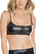 Matte Wetlook Bralette With Front Zipper Closure & Adjustable Straps