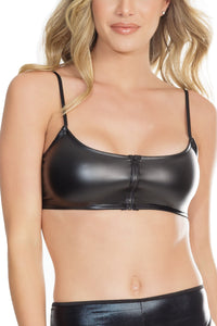 Matte Wetlook Bralette With Front Zipper Closure & Adjustable Straps-Bras-Coquette-Black-O/S-SEXYSHOES.COM