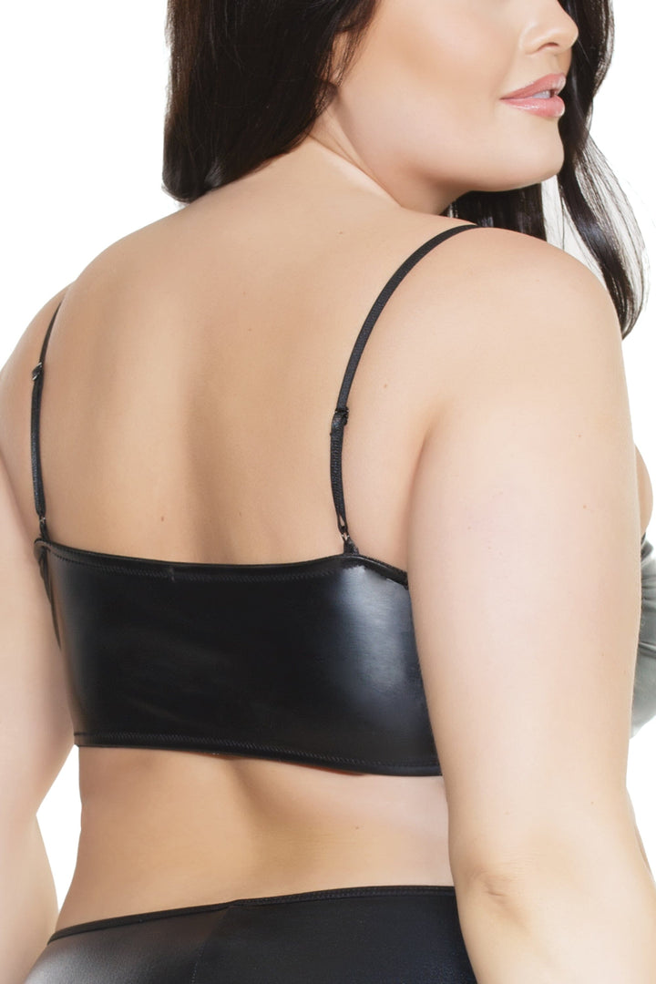 Matte Wetlook Bralette With Front Zipper Closure & Adjustable Straps | Plus Size