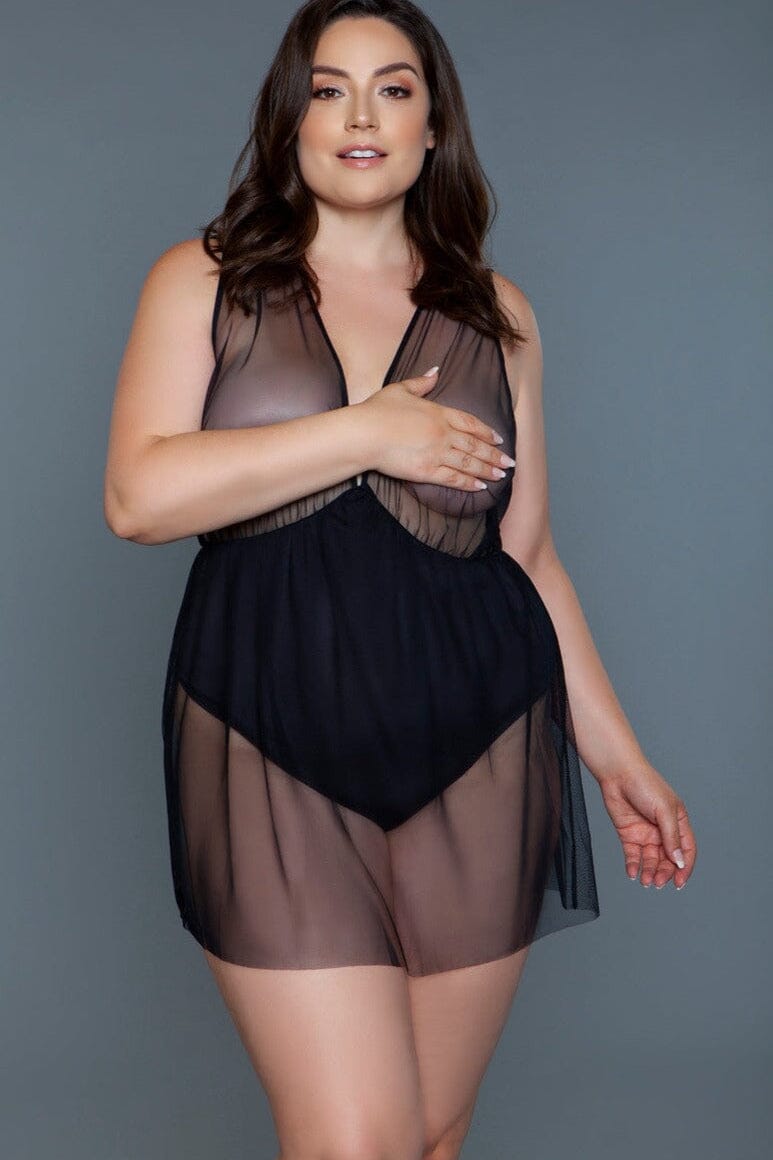 BeWicked Mesh Babydoll With Inner Bodysuit in Black 