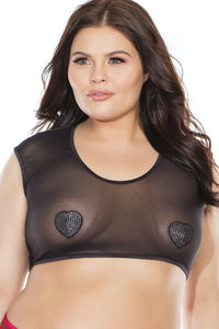 Coquette Mesh Cap Sleeve Crop Top in Black  from SexyShoes.com