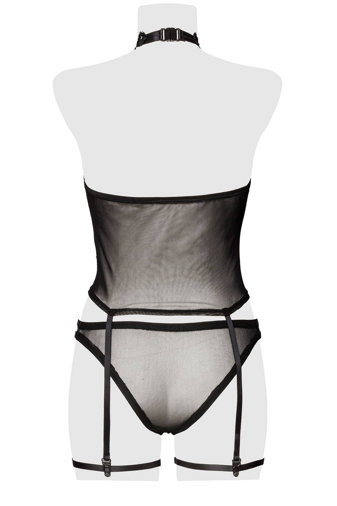 Mesh Halter Strappy Lingerie Set-Fetish Sets-Grey Velvet-SEXYSHOES.COM