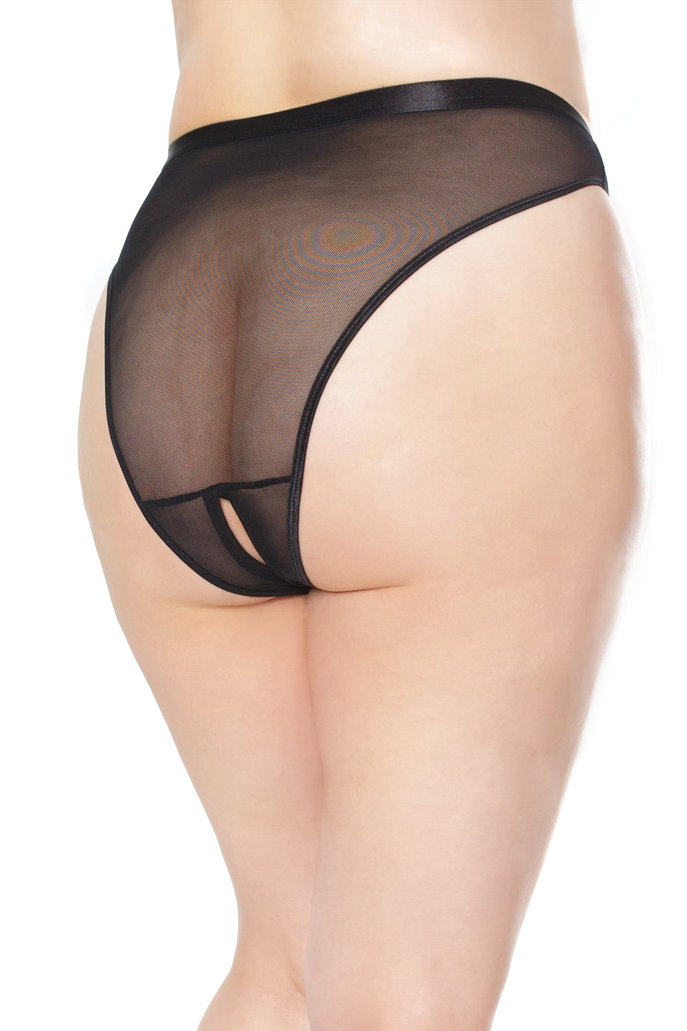Mesh High Rise Crotchless Panty | Plus Size-Panties-Coquette-Black-Q-SEXYSHOES.COM