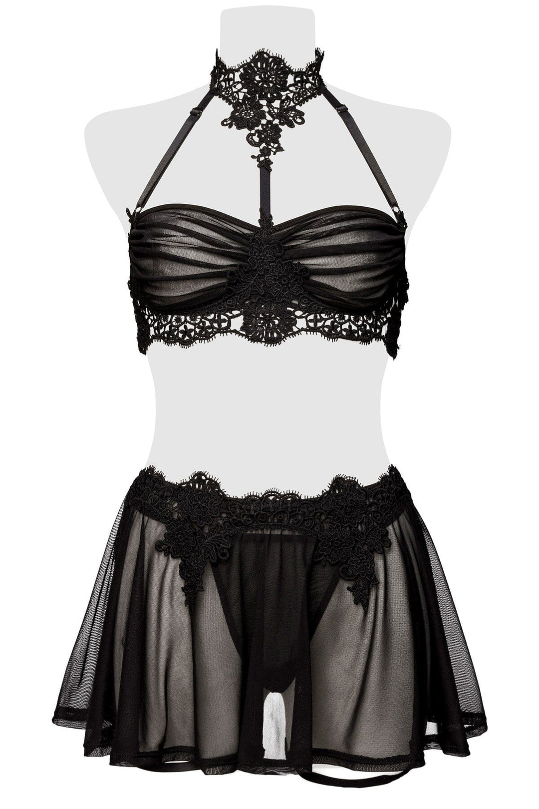 Mesh & Lace Flirty Lingerie Skirt Set-Fetish Sets-Grey Velvet-SEXYSHOES.COM