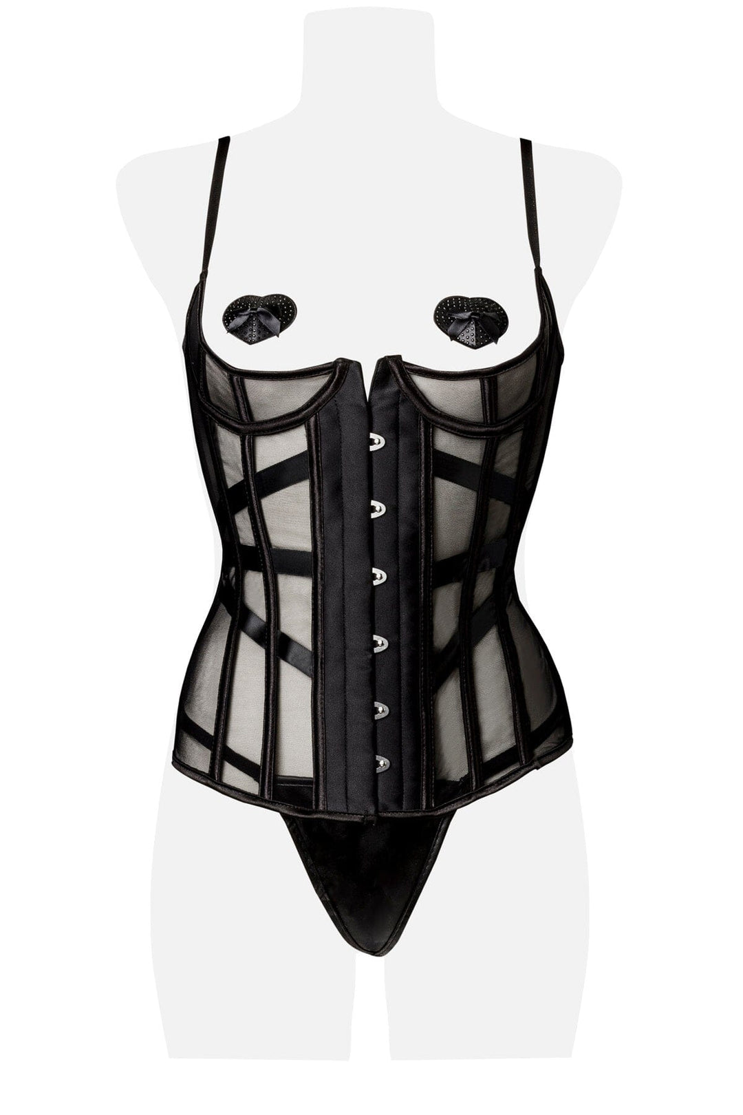 Mesh Underbust 3 Piece Corset Set-Fetish Corsets-Grey Velvet-SEXYSHOES.COM