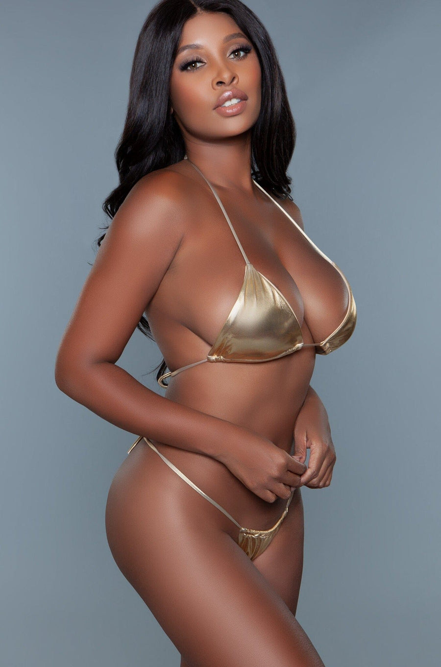 BeWicked Metallic Swimsuit Triangle Bikini Set in Gold 