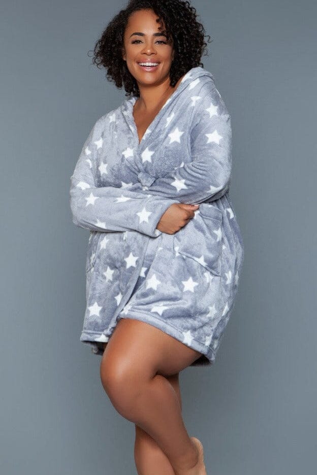 Mid-Length Plush Velour Robe-Gowns + Robes-BeWicked-Grey-S/M-SEXYSHOES.COM