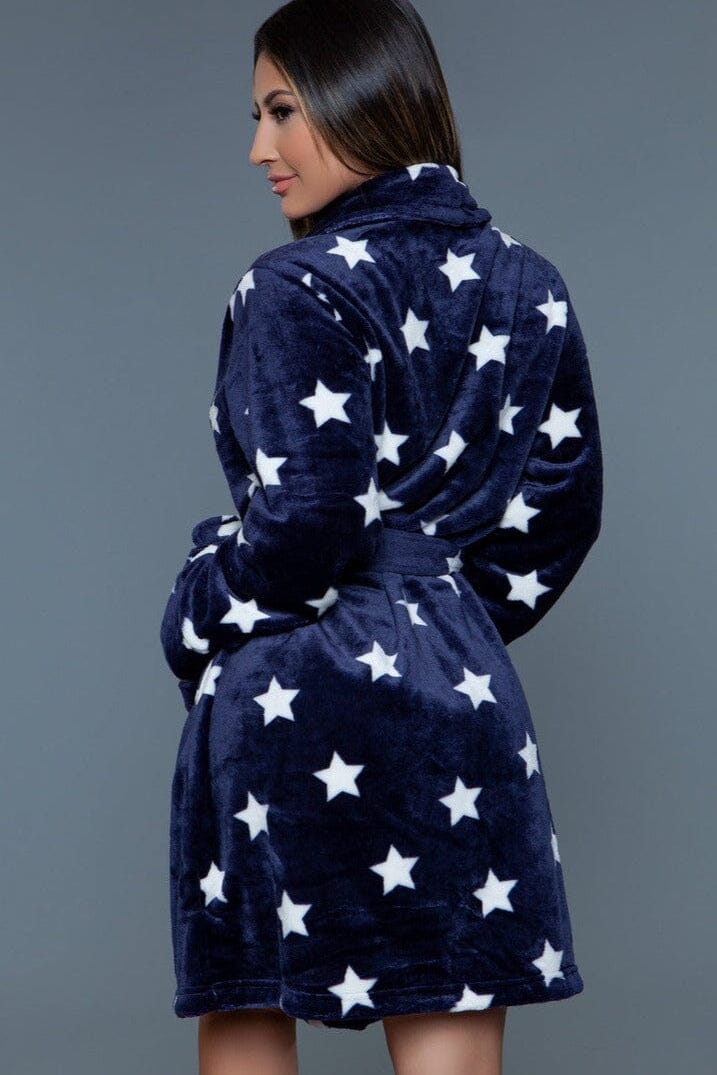 BeWicked Mid Length Velour Plush Robe in Blue 