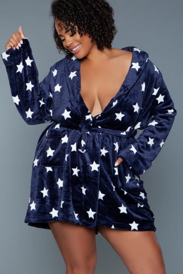 Mid-Length Velour Plush Robe-Gowns + Robes-BeWicked-SEXYSHOES.COM