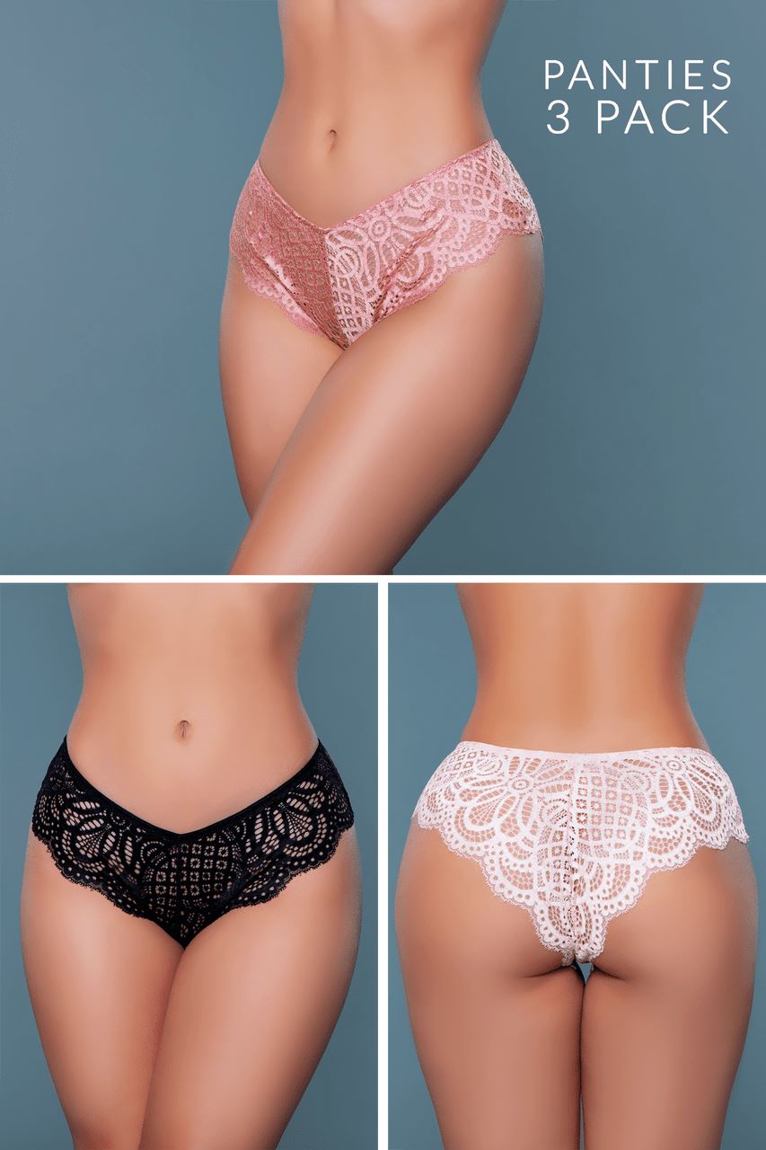 Mid Rise Panties With Delicate Lace Detail-Panties-BeWicked-Multi-S-SEXYSHOES.COM