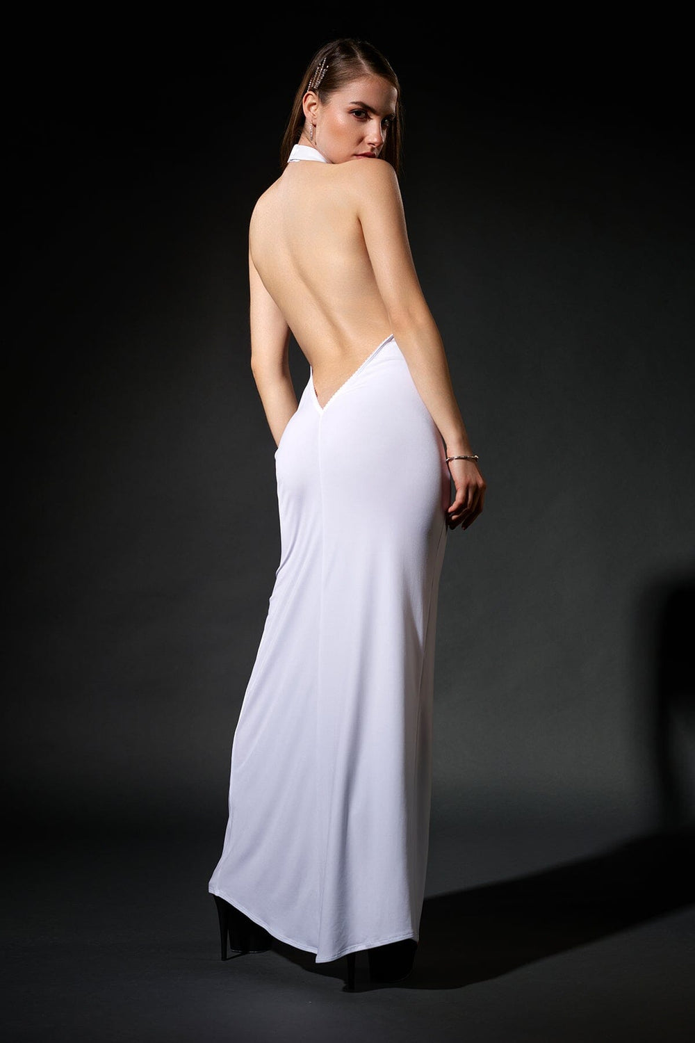 Mina White Lycra Dress-Fetish Dresses-Les P'tites Folies-SEXYSHOES.COM