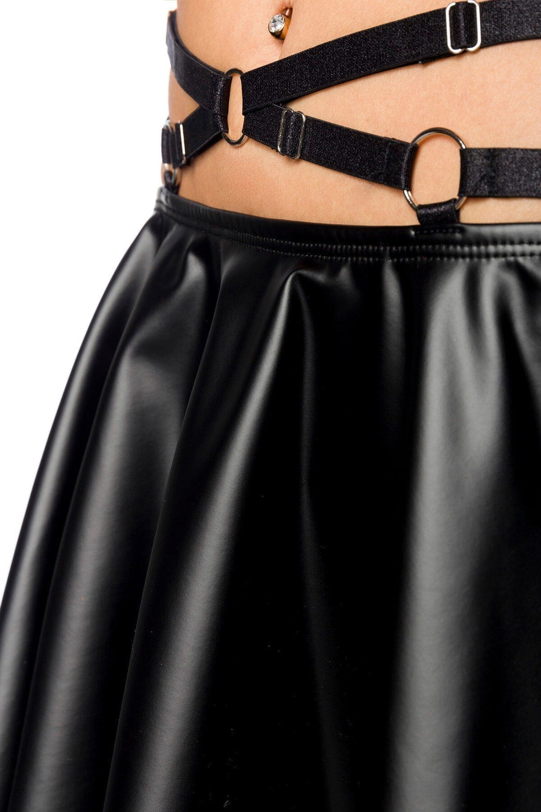 Multi-Strap Wetlook Crop Top & Flared Mini Skirt Set-Fetish Sets-Saresia-SEXYSHOES.COM