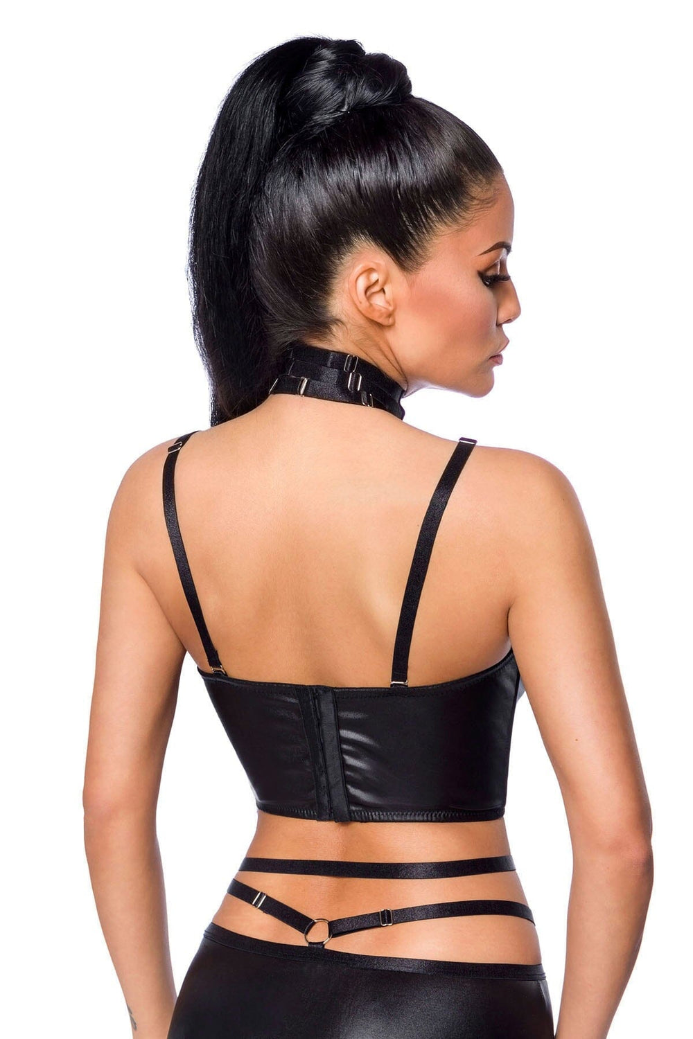 Multi-Strap Wetlook Crop Top With Skirt Set-Fetish Sets-Saresia-SEXYSHOES.COM