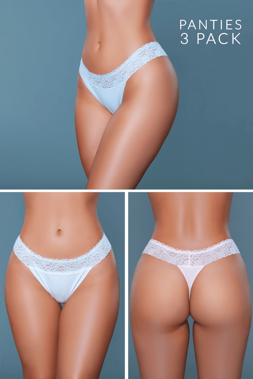 Multiple Low Rise Thongs Featuring Floral Waist-Strings + Thongs-BeWicked-Multi-S-SEXYSHOES.COM