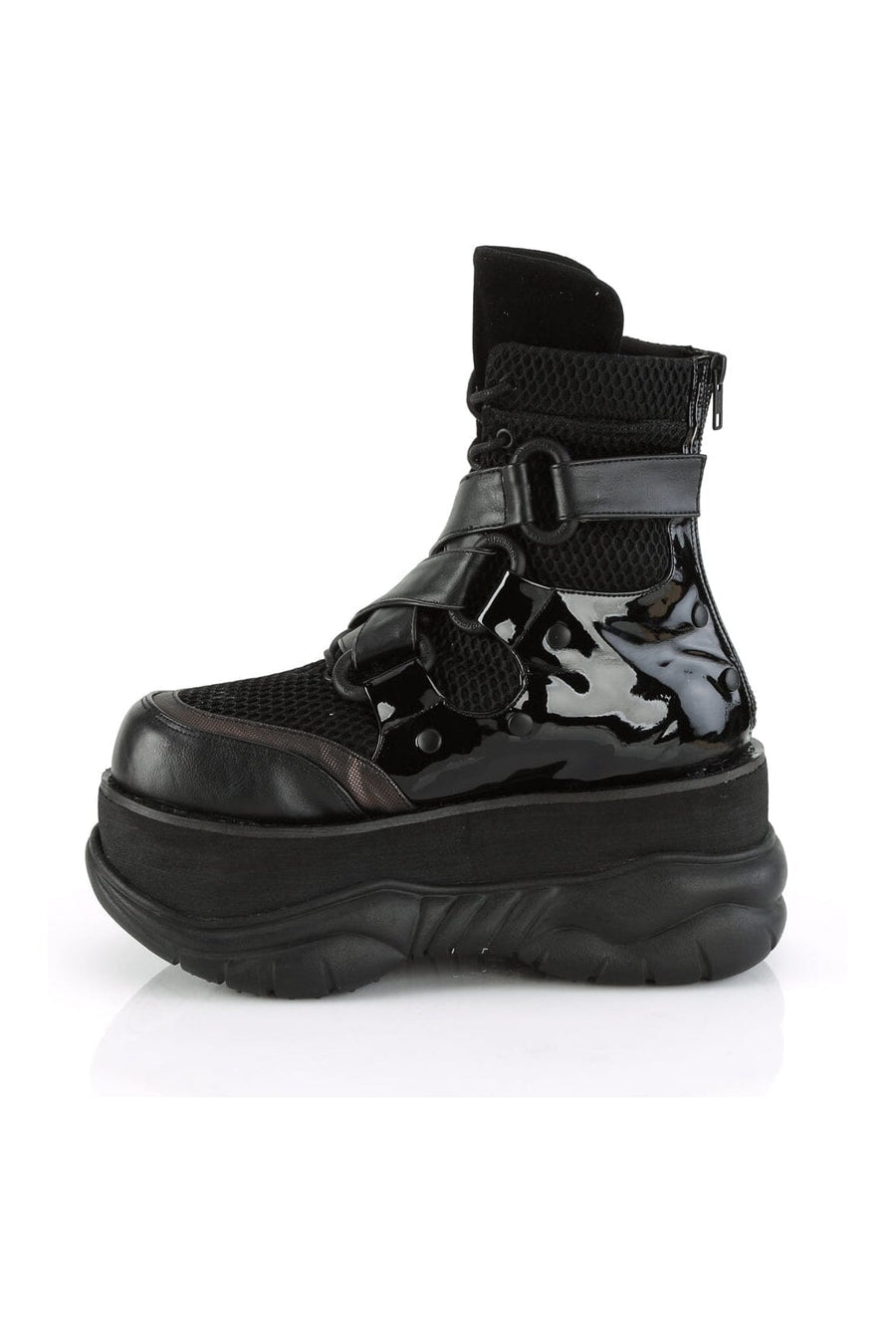 Demonia NEPTUNE-126 Black Vegan Leather Ankle Boot in Black Vegan Leather