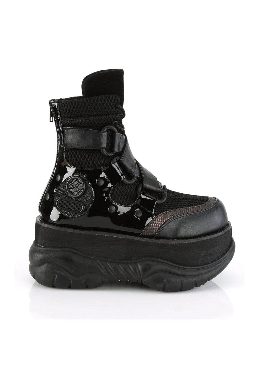 Demonia NEPTUNE-126 Black Vegan Leather Ankle Boot in Black Vegan Leather