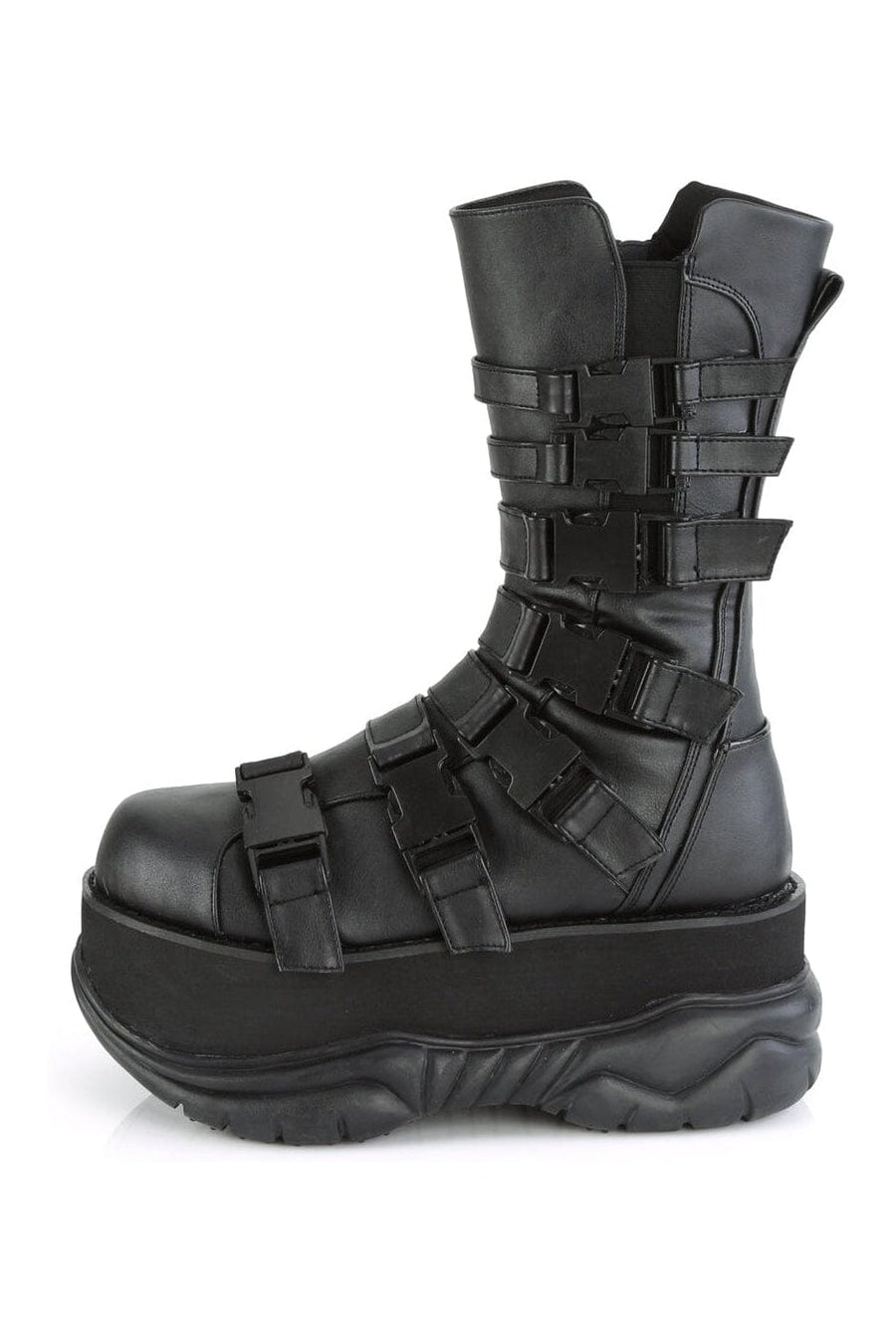 Demonia NEPTUNE-210 Black Vegan Leather Knee Boot in Black Vegan Leather