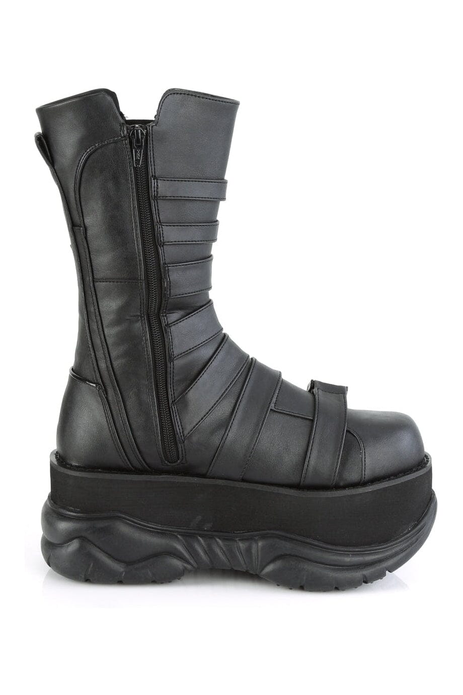 Demonia NEPTUNE-210 Black Vegan Leather Knee Boot in Black Vegan Leather