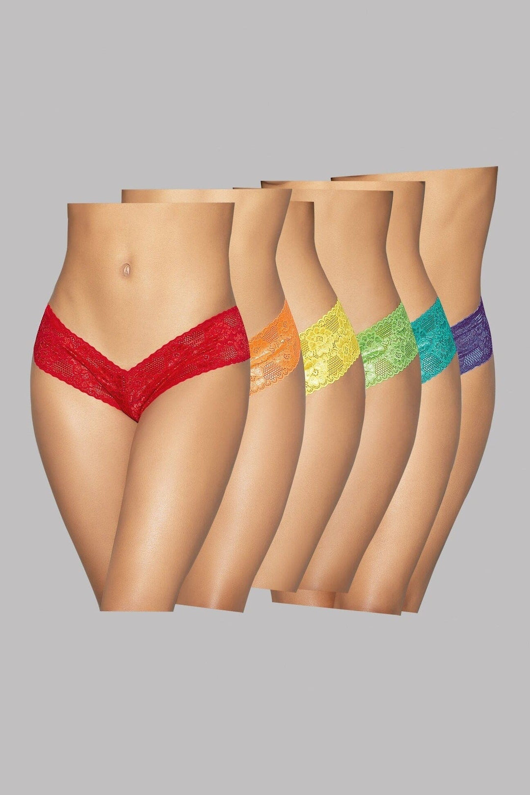 Neon Rainbow Low Rise Panty 6/Pack-NEED UPDATED-Escante-Multi-O/S-SEXYSHOES.COM